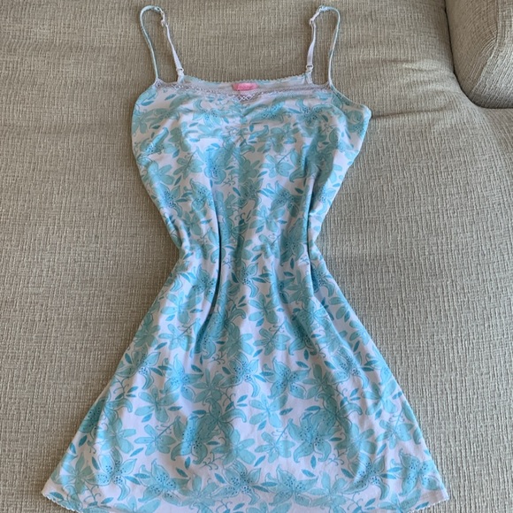 Lili Pulitzer Summer Baby Blue Floral Patch Sleep Dress Size M - Picture 4 of 5